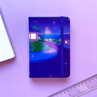 A6 Late Night Notebook - Hardcover, 120 lined pages | Vaporwave Night Illustration | ihoomiArt