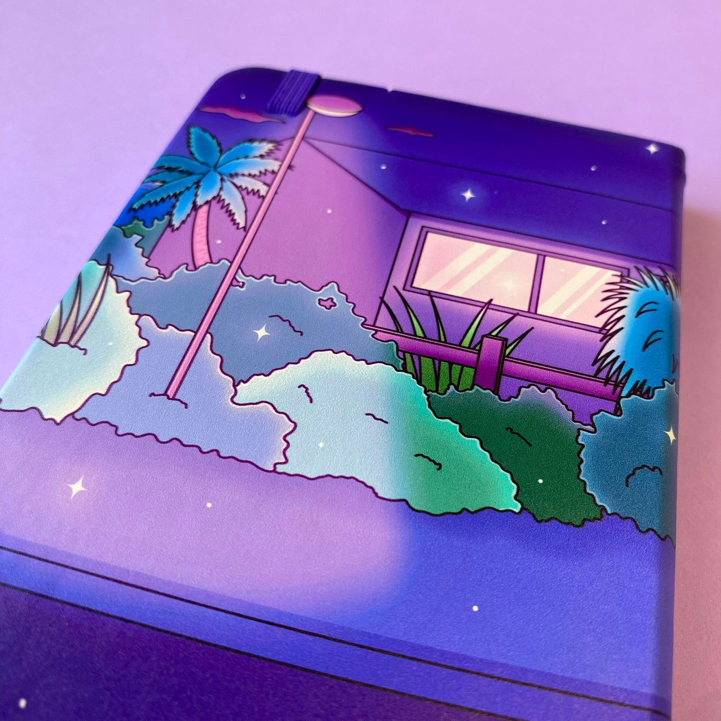 A6 Late Night Notebook - Hardcover, 120 lined pages | Vaporwave Night Illustration | ihoomiArt