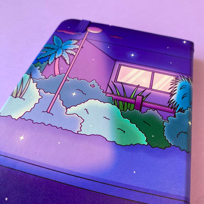 A6 Late Night Notebook - Hardcover, 120 lined pages | Vaporwave Night Illustration | ihoomiArt