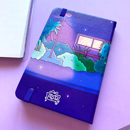 A6 Late Night Notebook - Hardcover, 120 lined pages | Vaporwave Night Illustration | ihoomiArt