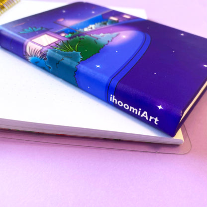 A6 Late Night Notebook - Hardcover, 120 lined pages | Vaporwave Night Illustration | ihoomiArt