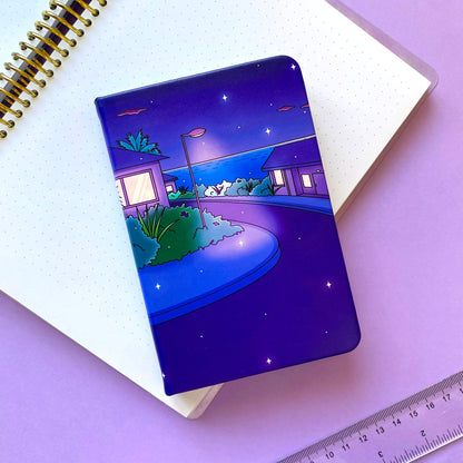A6 Late Night Notebook - Hardcover, 120 lined pages | Vaporwave Night Illustration | ihoomiArt