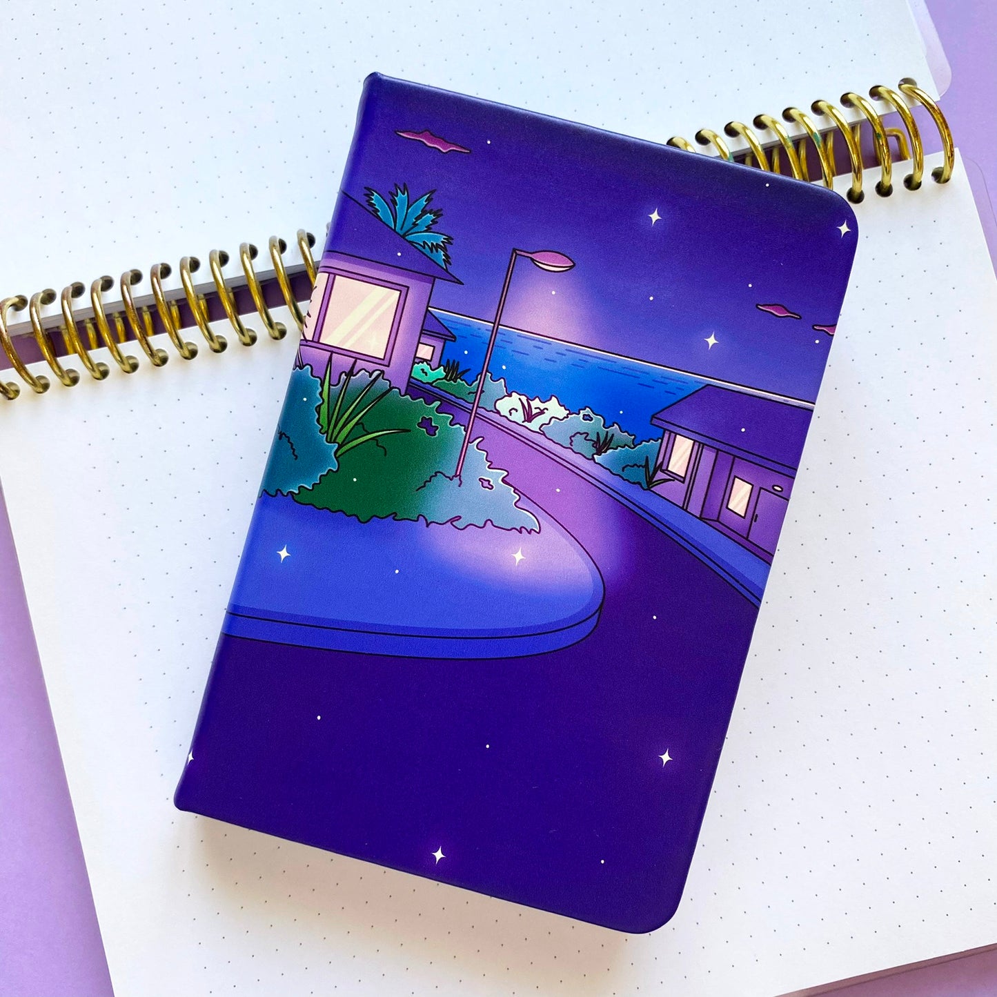 A6 Late Night Notebook - Hardcover, 120 lined pages | Vaporwave Night Illustration | ihoomiArt