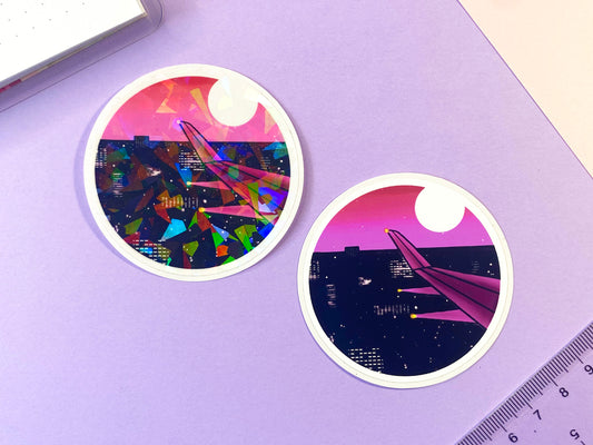 Waterproof Vaporwave Sticker "Night view by plane"