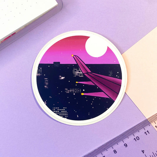 Round Sticker "Night view by plane"