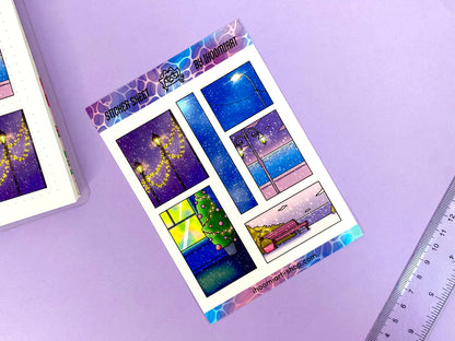 Before Christmas A6 Matte Sticker Sheet | Snow views and light
