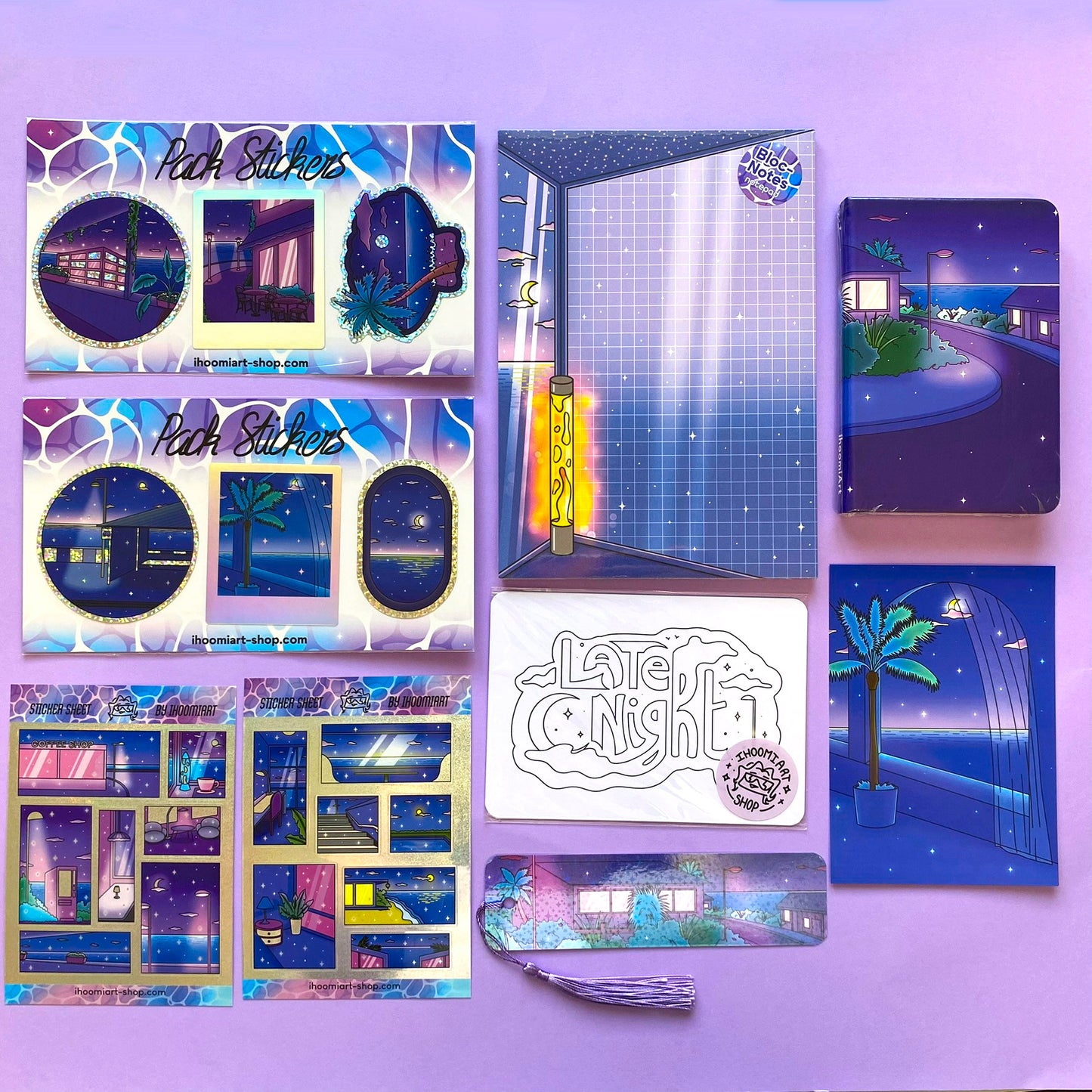 Late Night Stationery Gift Set – 16 pieces | Holographic Stickers, Notebook, Notepad | ihoomiArt