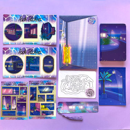 Late Night Stationery Gift Set – 16 pieces | Holographic Stickers, Notebook, Notepad | ihoomiArt