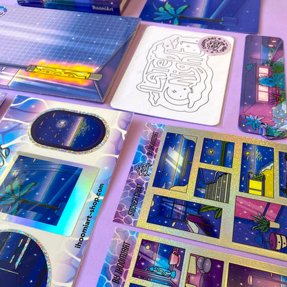 Late Night Stationery Gift Set – 16 pieces | Holographic Stickers, Notebook, Notepad | ihoomiArt