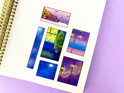 Before Christmas A6 Matte Sticker Sheet | Snow views and light