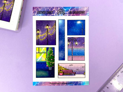 Before Christmas A6 Matte Sticker Sheet | Snow views and light