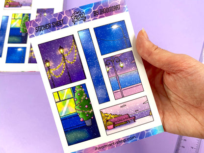 Before Christmas A6 Matte Sticker Sheet | Snow views and light