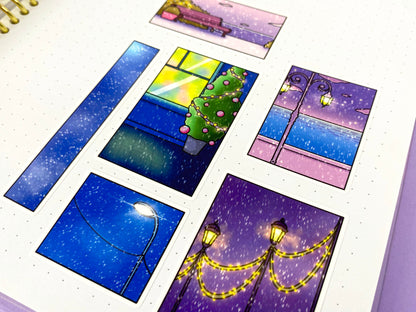 Before Christmas A6 Matte Sticker Sheet | Snow views and light