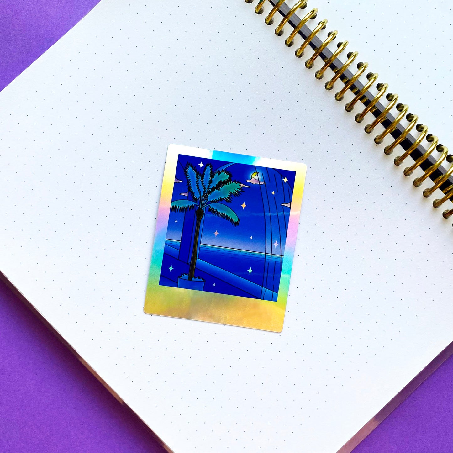 Sticker Holographique Polaroid | Vue nocturne sur l'océan