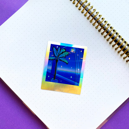 Sticker Holographique Polaroid | Vue nocturne sur l'océan