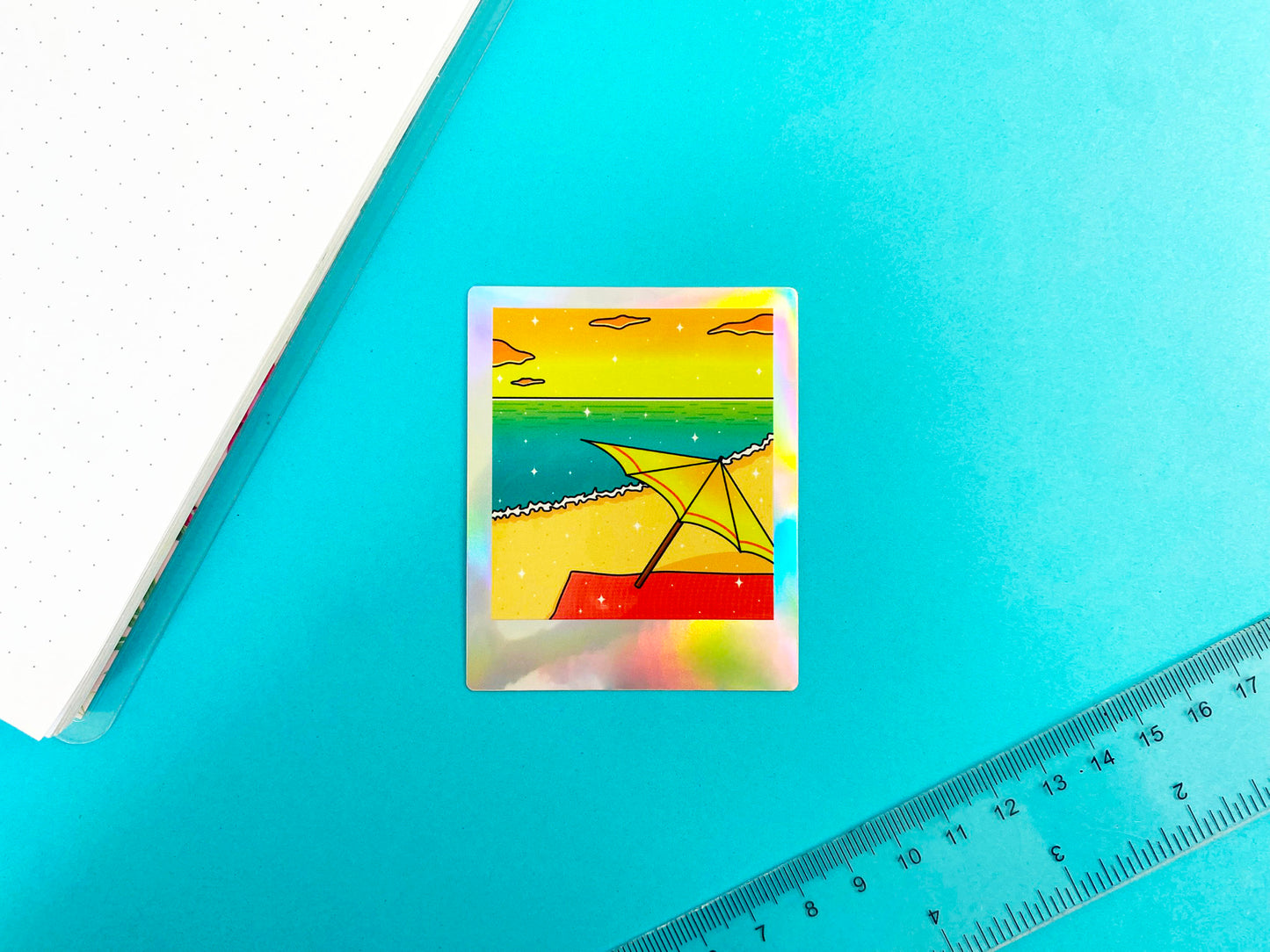 Stickers Polaroid holographique - "Moment à la plage"