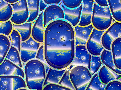 Stickers Glitters Holographique - "Night Ocean fly view" - Bleu