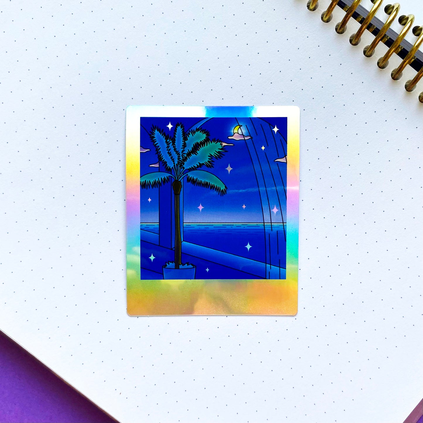 Sticker Holographique Polaroid | Vue nocturne sur l'océan