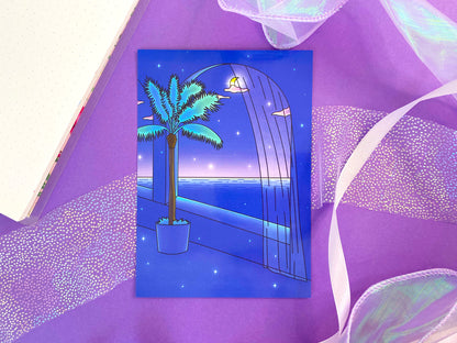 Late Night A6 Postcard / Art Print - Late Night Ocean View