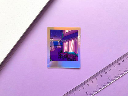 Sticker Waterproof Holographique - Polaroid « Late Night chill coffee time » 