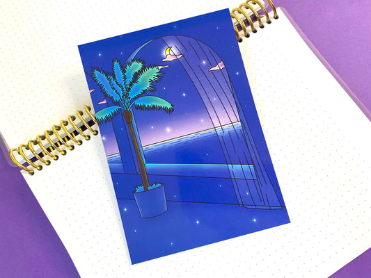 Late Night Carte Postale A6 Art Print Blue  Vue nocturne sur l’Océan