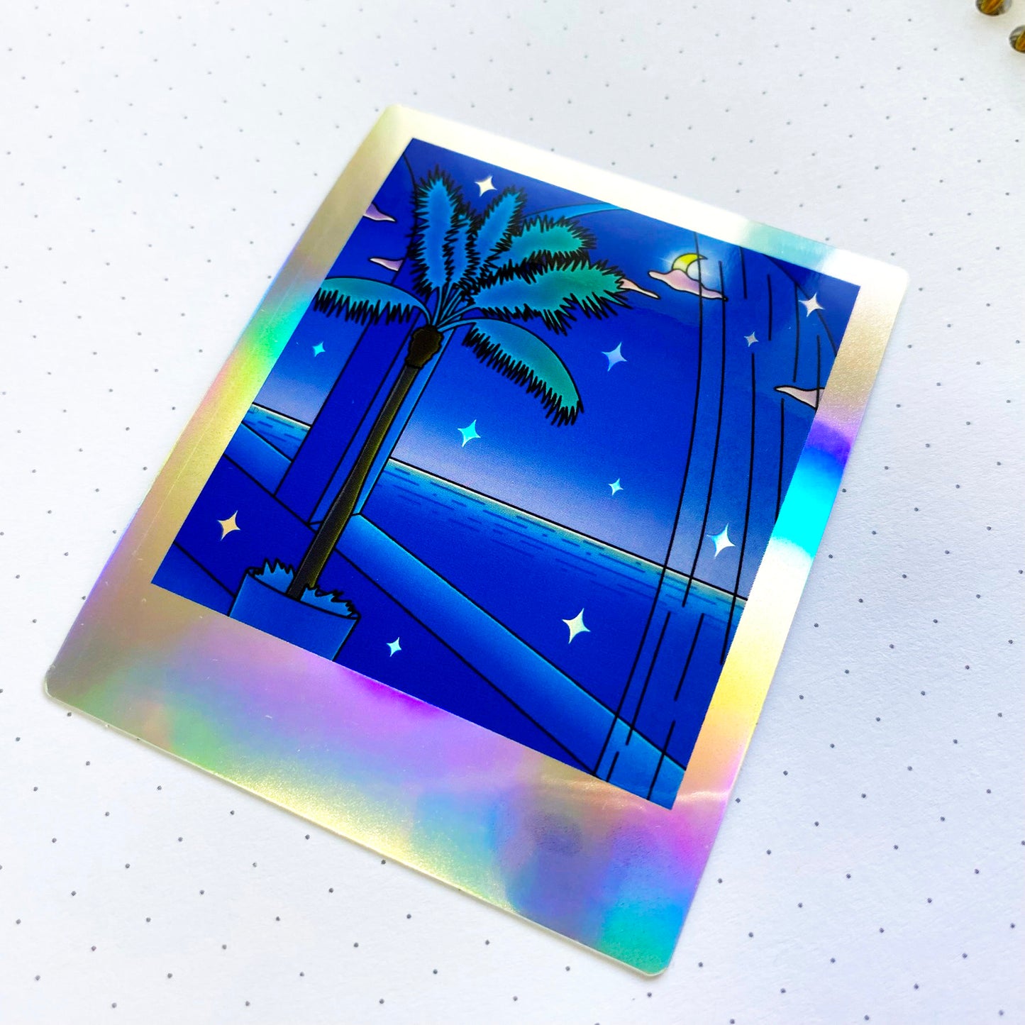 Sticker Holographique Polaroid | Vue nocturne sur l'océan