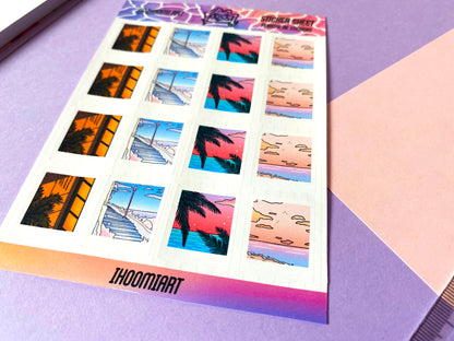 Planche de stickers | Polaroids paysages vaporwave