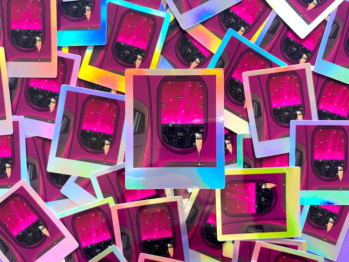 Sticker Waterproof Holographique - Polaroid « Vol tard dans la nuit » 