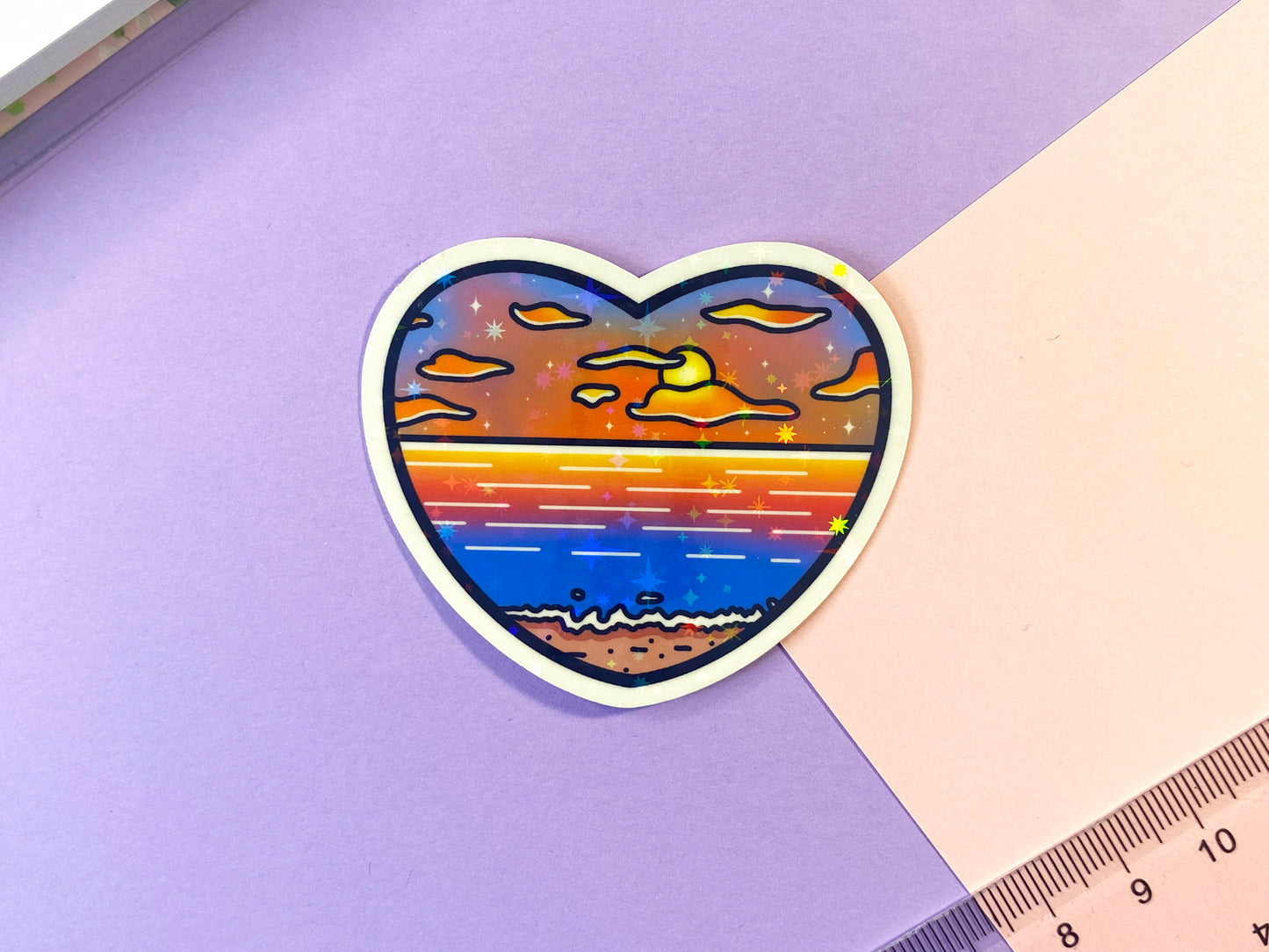 Holographic Waterproof Heart Stickers "Sunset"