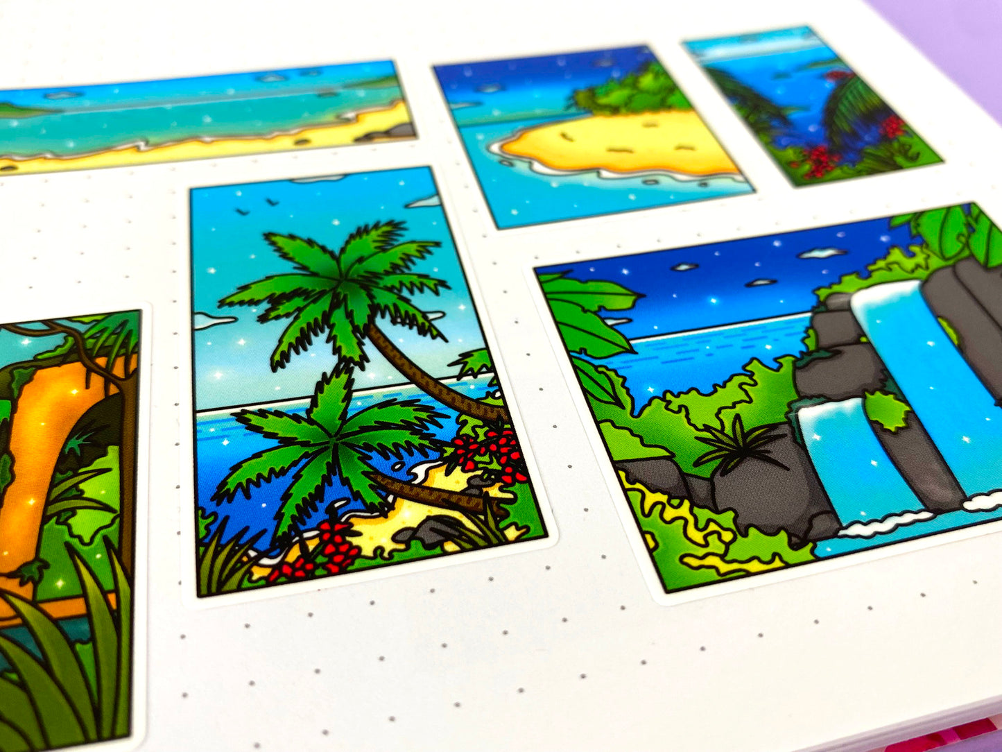 Tropical Exploration A6 Sticker Sheet | Island, jungle and ocean view