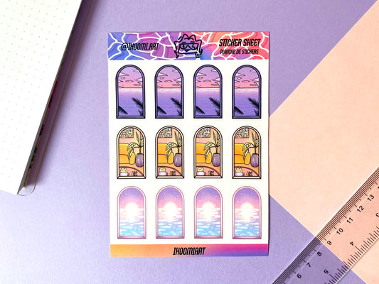 Planche de stickers | Vues par la fenêtre vaporwave