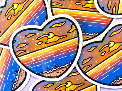 Holographic Waterproof Heart Stickers "Sunset"