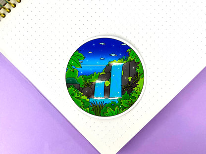 Stickers Rond Tropical Exploration| Découverte d'une cascade cachée