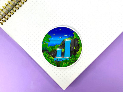 Stickers Rond Tropical Exploration| Découverte d'une cascade cachée