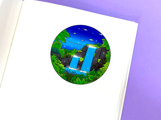 Stickers Rond Tropical Exploration| Découverte d'une cascade cachée