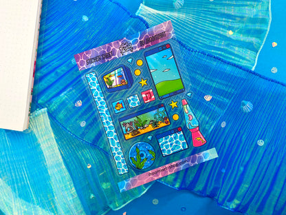 Nostalgic Fish A6 Clear Sticker Sheet - "Lost in aquatic virtual world"