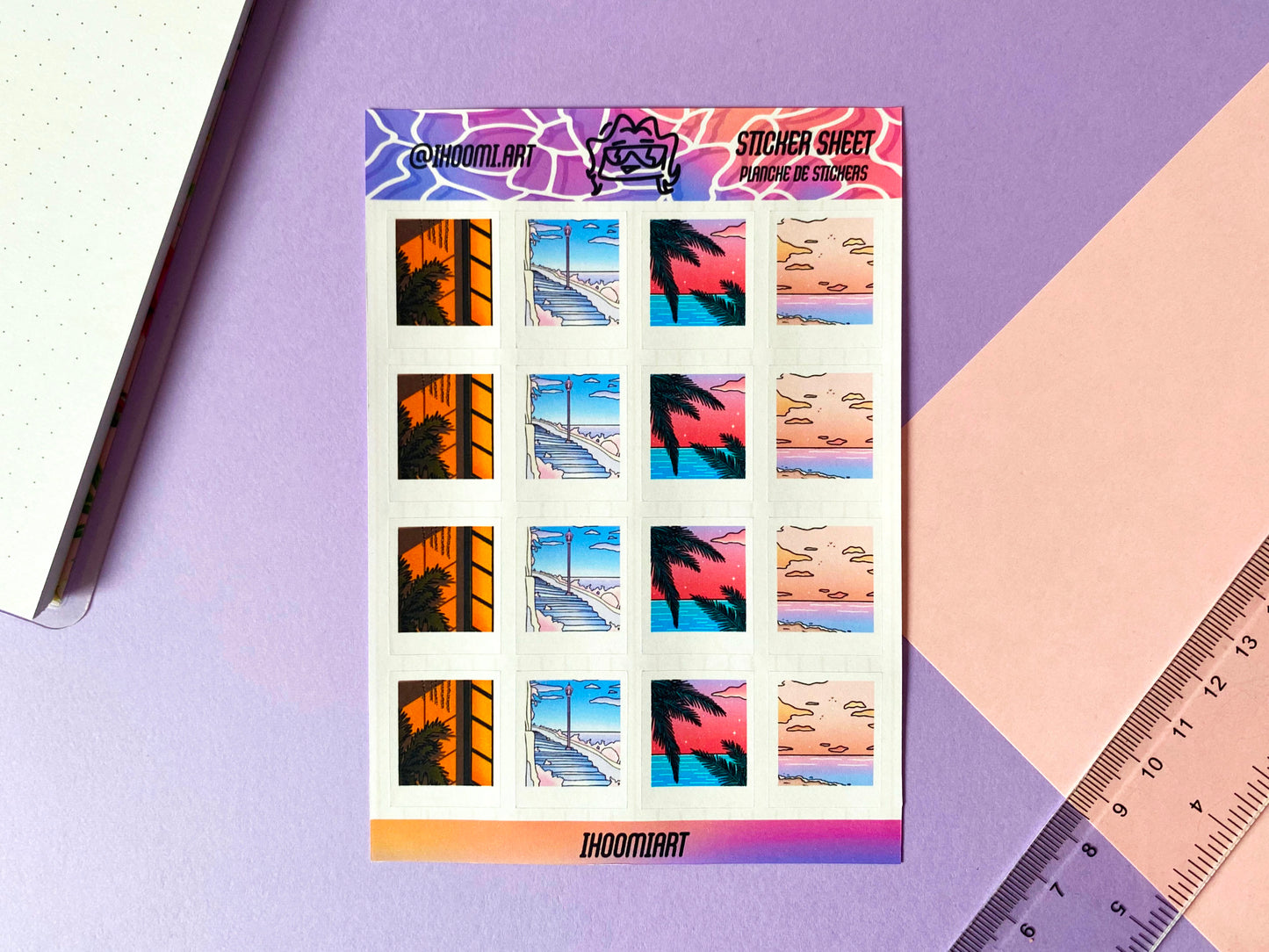 Planche de stickers | Polaroids paysages vaporwave