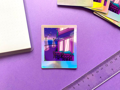 Sticker Waterproof Holographique - Polaroid « Late Night chill coffee time » 