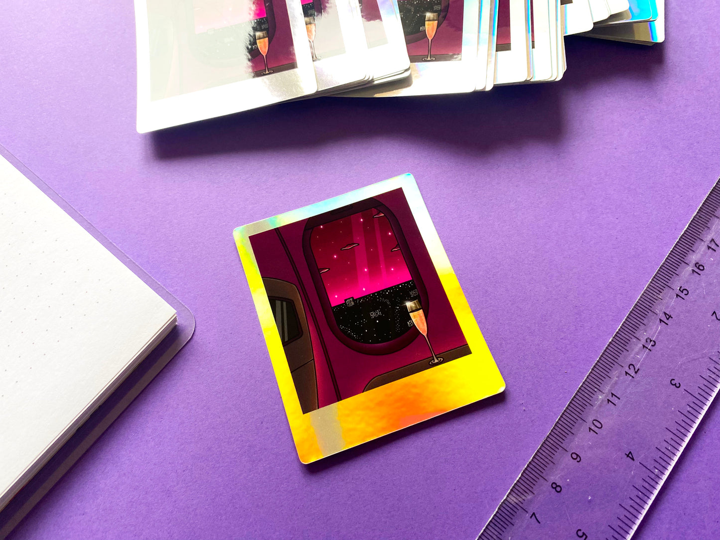 Sticker Waterproof Holographique - Polaroid « Vol tard dans la nuit » 