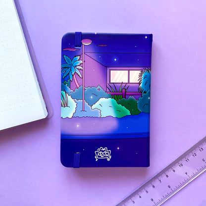 A6 Late Night Notebook - Hardcover, 120 lined pages | Vaporwave Night Illustration | ihoomiArt