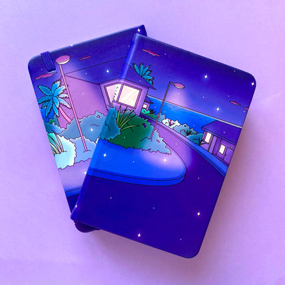 A6 Late Night Notebook - Hardcover, 120 lined pages | Vaporwave Night Illustration | ihoomiArt