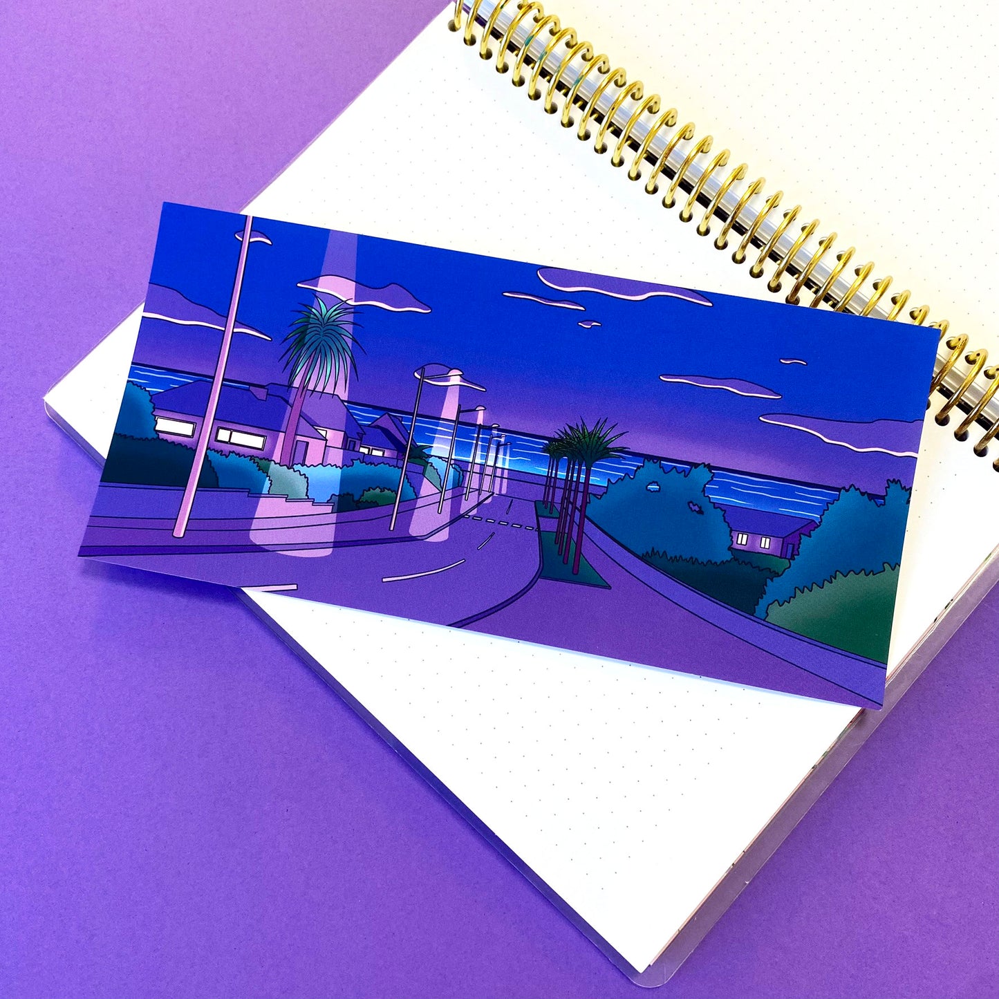Late Night DL Postcard | Art Print Vaporwave "Summer Night" | Purple and blue
