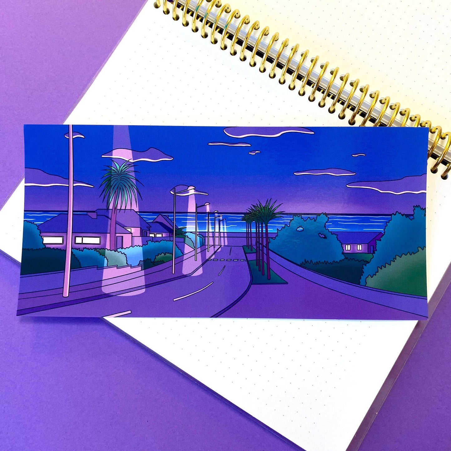 Late Night DL Postcard | Art Print Vaporwave "Summer Night" | Purple and blue