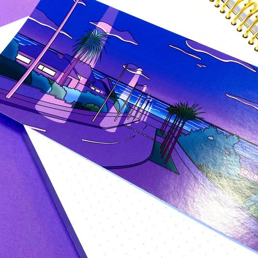 Late Night DL Postcard | Art Print Vaporwave "Summer Night" | Purple and blue