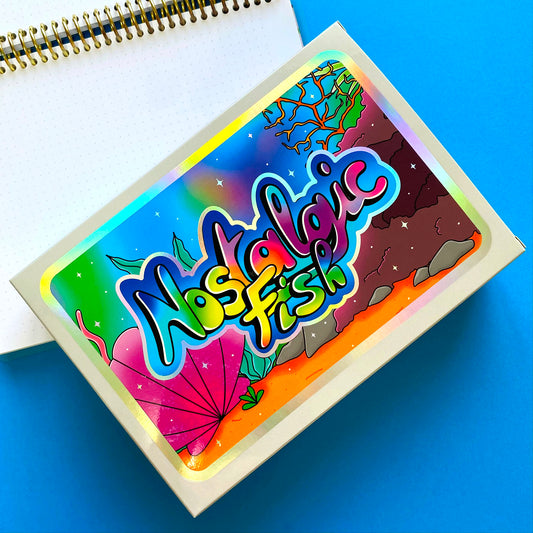 Nostalgic Fish Stationery Gift Set – 15 pieces | Holographic Stickers, Notepad, Frutiger Aero | ihoomiArt