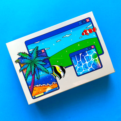 Coffret Cadeau Papeterie Nostalgic Fish – 15 pièces | Stickers Holographiques, Bloc-notes, Frutiger Aero | ihoomiArt