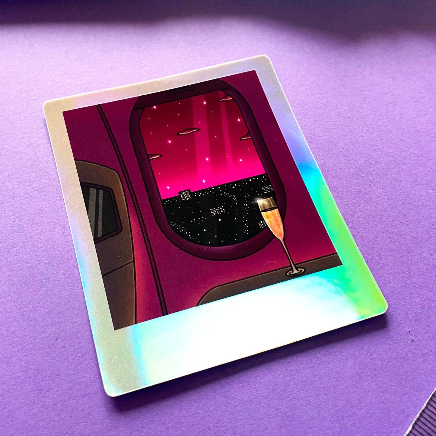 Sticker Waterproof Holographique - Polaroid « Vol tard dans la nuit » 