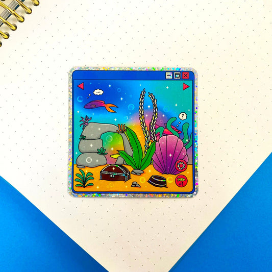 Nostalgic Fish Holographic Glitters Sticker - Virtual aquarium