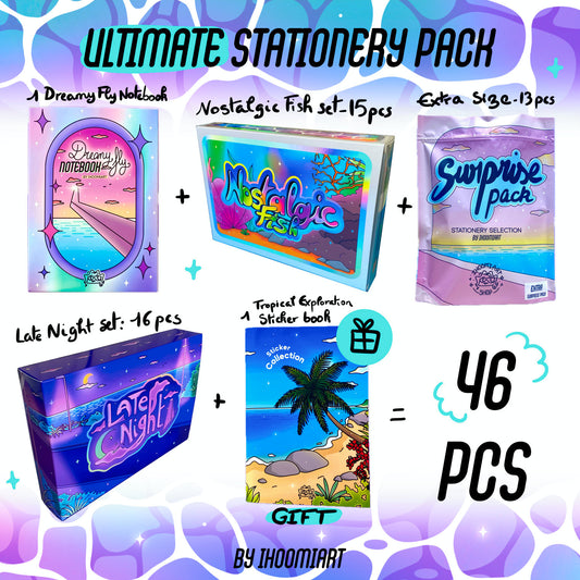 Ultimate Stationery Discovery Pack – 46 pieces | 3 Boxes + Mystery Bag + Free Sticker Book | ihoomiArt